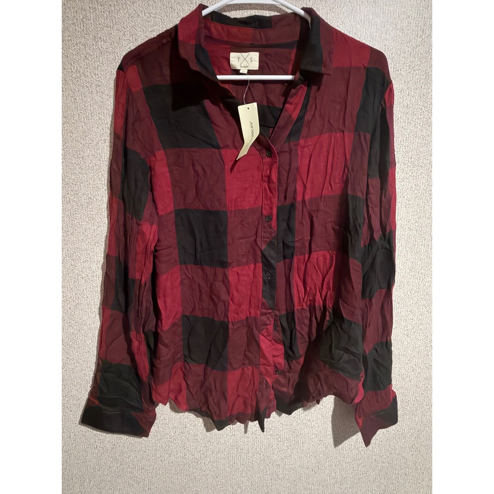 Francesca's‎ TXS Buffalo Plaid Button Down Shirt Burgundy Black XL T2921RHFR